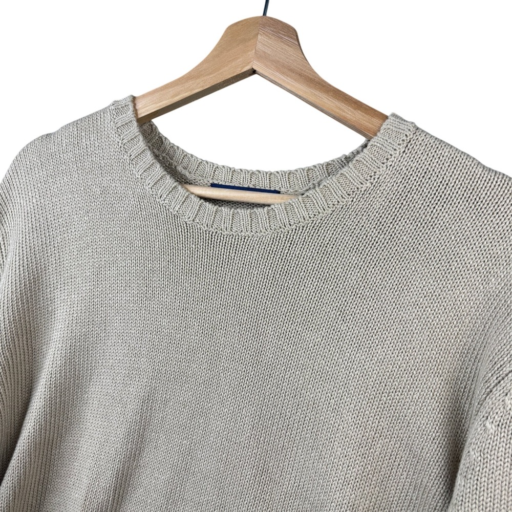 Proper Cloth Mens Large Linen Cotton Blend Crew Neck Sweater Beige Oatmeal